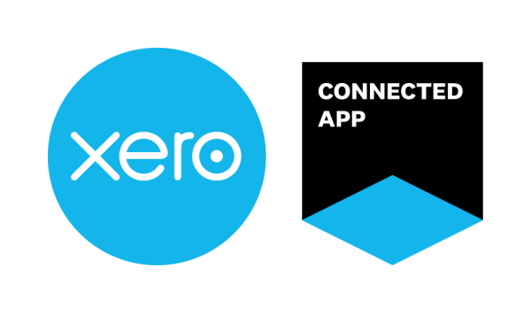 Xero logo in a blue circle with white 'xero' wordmark, next to the text 'CONNECTED APP' and a blue diamond shape on a black background