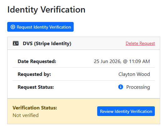 The Identity Verification tab