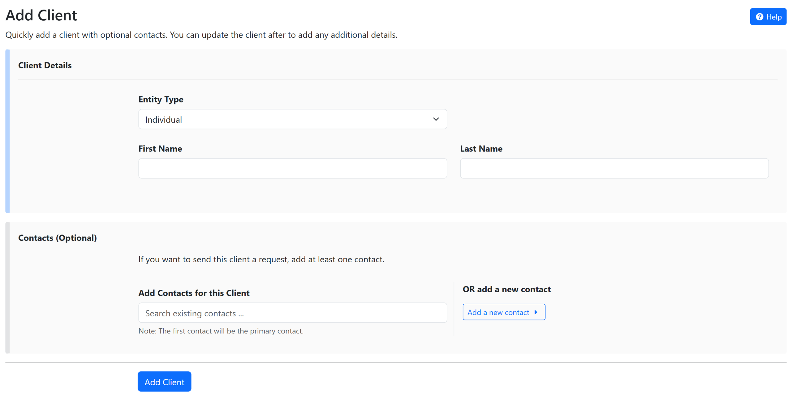 The Add Client tab