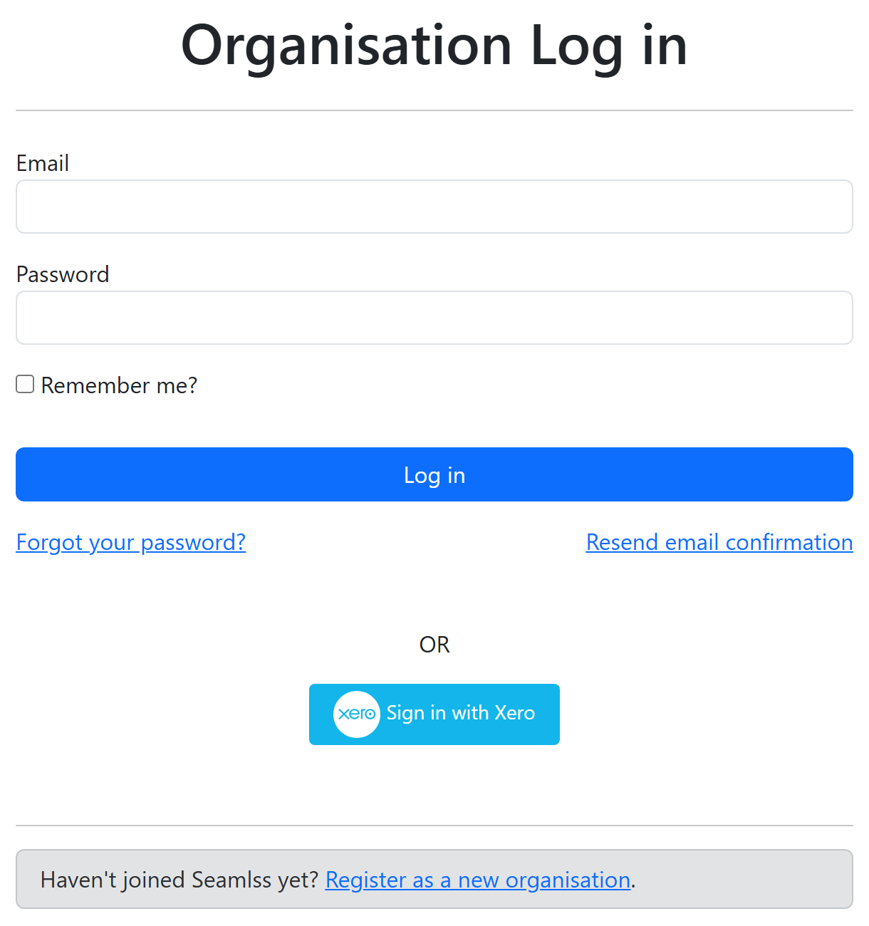 The login page