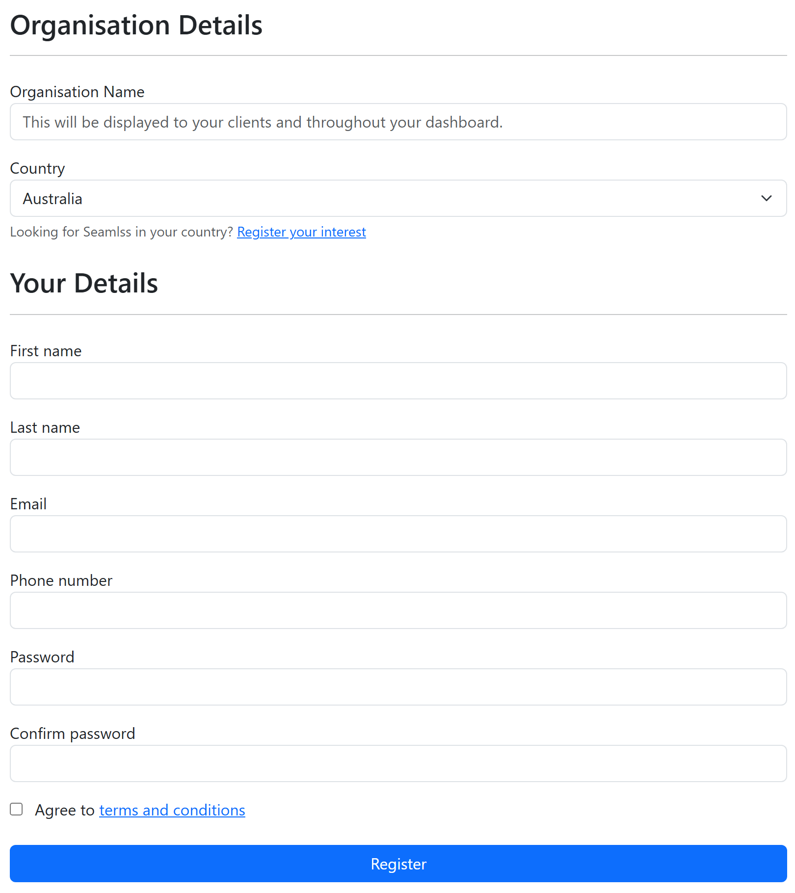 The sign-up form