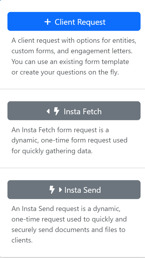 The + Request menu